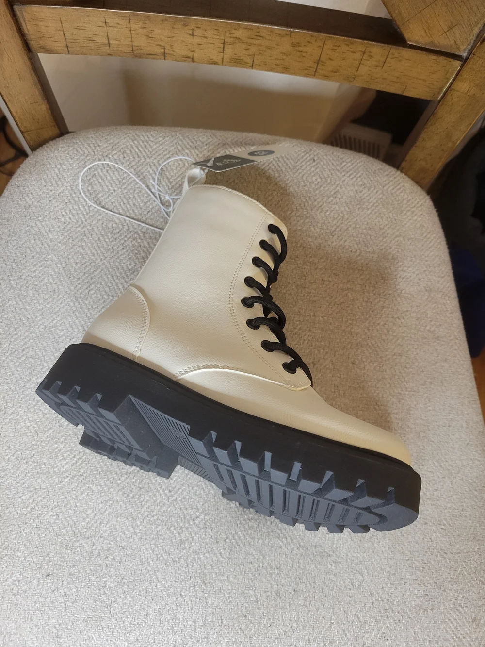 Art Class Girl's Cream Lace-Up Combat Boots